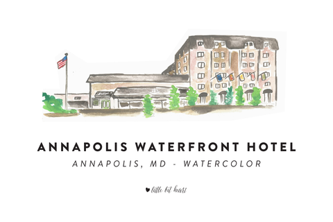 annapolis waterfront hotel watercolor illustration