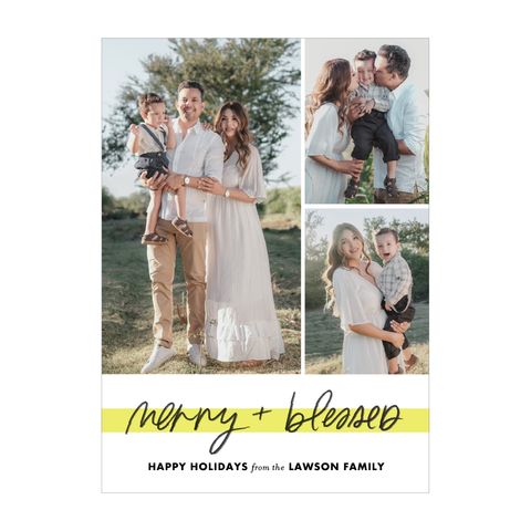 merry & blessed highlighter holiday card