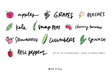 watercolor style handdrawn produce illustrations