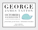 whale of a tale birth stats custom kids art print